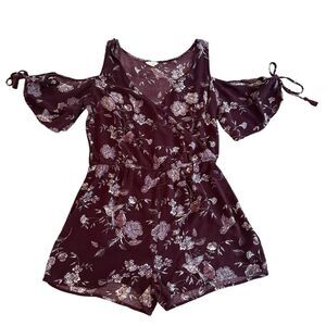 Aeropostale Wrap-Front Cold-Shoulder Romper Floral Size M​